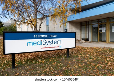 
Toronto, Ontario, Canada - October 31, 2020: MediSystem Head Office In Toronto, Canada. MediSystem Pharmacy, A Shoppers Drug Mart Company, Is An Established Specialty Pharmacy. 