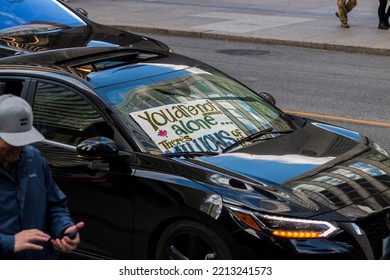 Toronto, Ontario, Canada - October 8 2022: Free Iran Solidarity March Moves South Along Bay St