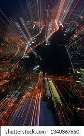 Toronto, Ontario, Canada - September 30, 2006: In Camera Zoomed Arial View Of Toronto Dome And Western Lakeshore At Night