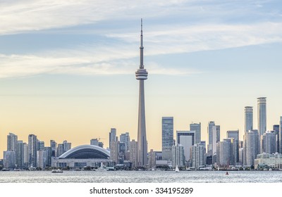  Toronto Skyline with the CN Tower apex at sunset