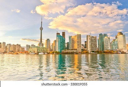 Toronto Skyline At Dusk In Ontario, Canada.