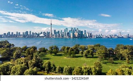Toronto skyline and Lake Ontario aerial view, Toronto, Ontario, Canada.
