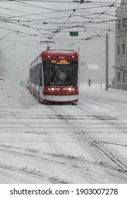 Toronto streetcar during snow storm