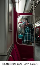 Toronto Transit Commission TTC Train Interior, Man Blocking The Door Way, Shot On 03-11-2022