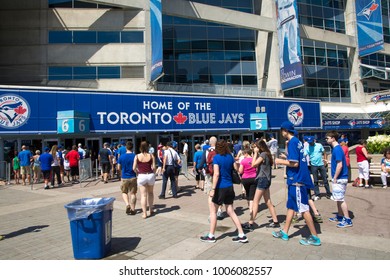 Toronto,Canada-august 2,2015:Blue Jays Fans Waiting To Enter The Toronto Stadium Roger Center To Watch The Baseball Game On A Sunny Day