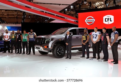 TORONTO-FEBRUARY 12, 2016: The 2016 Canadian International AutoShow, Nissan Canada Joined Forces With The Canadian Football League (CFL) To Unveil The TITAN Warrior Concept. 