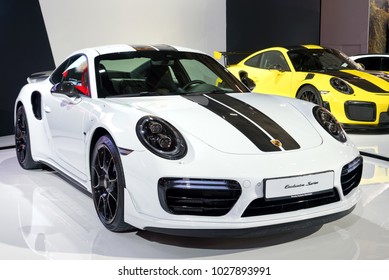 TORONTO-FEBRUARY 15: At The 2018 Canadian International AutoShow,Porsche 911 Turbo S Exclusive Series Has 3.8 Litre Biturbo Flat Six Cylinder Engine With 607 Hp And Sprint From 0-100km/h In 2.9 Sec  