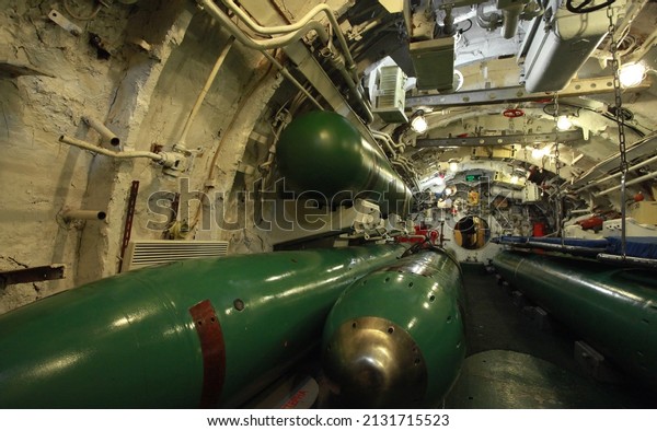 torpedo\
compartment on board the Russian\
submarine