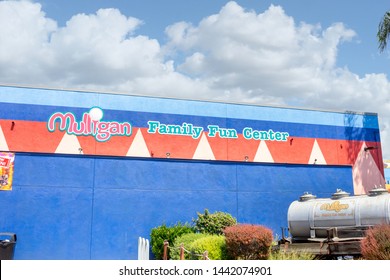 Torrance, California/United States - 06/06/2019: A Building Front Sign For The Family Fun Center Known As Mulligan