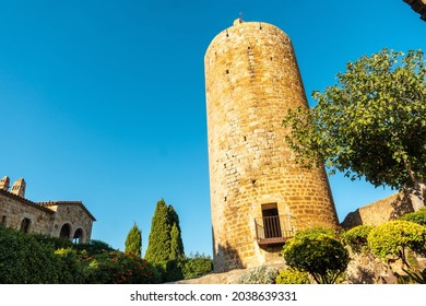 Torre de Pals medieval village, streets of the historic center at sunset, Girona on the Costa Brava of Catalonia in the Mediterranean