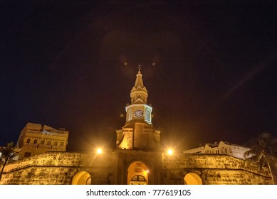 The Torre De Reloj (The Watch Tower) In Cartagena, Colombia At Night