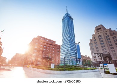 Torre Latinoamericana On Juarez Avenue And Morning Sun Flare, Mexico City Capital 