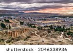 Torre Torre rock formations and skyline of Huancayo in Peru