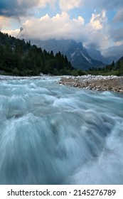 The torrent flows into the Canali Valley. Canali is considered one of the most beautiful alpine valleys in the Dolomites. Tonadico, Trento province, Trentino Alto-Adige, Italy, Europe.