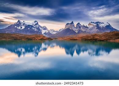 Torres del Paine, Chile. Los Cuernos and Lago Pehoe, famous travel landscape in Cordillera del Paine. Patagonia, South America. - Powered by Shutterstock