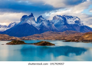 The Torres del Paine National Park sunset view. Torres del Paine is a national park encompassing mountains, glaciers, lakes, and rivers in southern Patagonia, Chile. - Shutterstock ID 1917929057