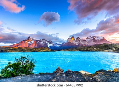 Torres del Paine,Patagonia, Chile over Lago Pehoe  - Southern Patagonian Ice Field, Magellanes Region of South America