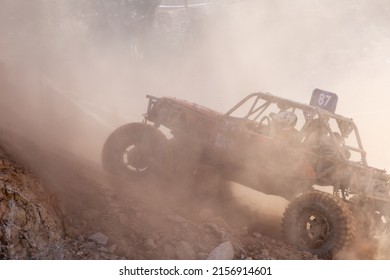 TORRES VEDRAS, PORTUGAL - Apr 09, 2017: An Off-road racing car covered with mud during National All Terrain Championship Portugal 2017