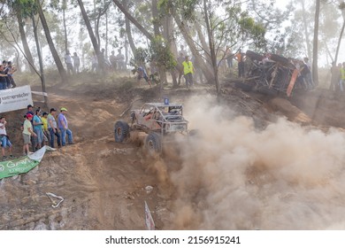 TORRES VEDRAS, PORTUGAL - Apr 09, 2017: An off-road racing car covered with mud during National All Terrain Championship Portugal 2017