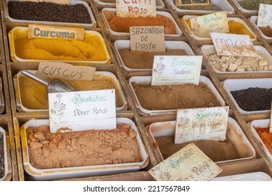 Torrevieja, Spain 9 October 2022: Spices At A Traditional Spanish Food Market