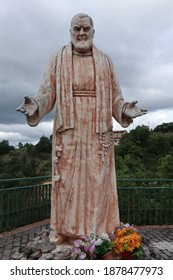 Torrioni, Avellino, Campania, Italy - May 27, 2020: Giant statue of Padre Pio at the beginning of the village