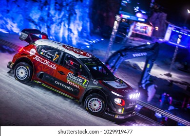 TORSBY, SWEDEN - 02-10-2017: Kris Meeke With His  Citroen WRC Car During The Event Rally Sweden 2017