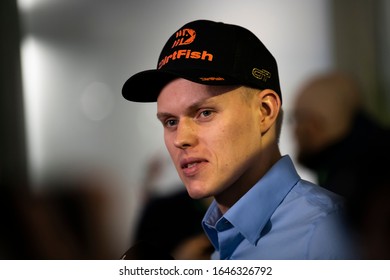 TORSBY, SWEDEN - FEBRUARY 13, 2020: Number 8, Ott Tänak And Navigator Martin Järveoja From Estonia Competing In A Hyundai I20 Coupe WRC In The WRC Rally Sweden 2020.