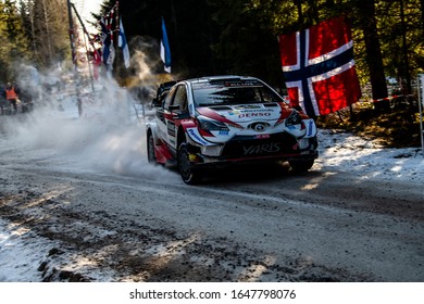 TORSBY, SWEDEN - FEBRUARY 14, 2020: Number 17, Sébastien Ogier And Navigator Julien Ingrassia From France Competing In A  Toyota Gazoo Racing WRT In The WRC Rally Sweden 2020.