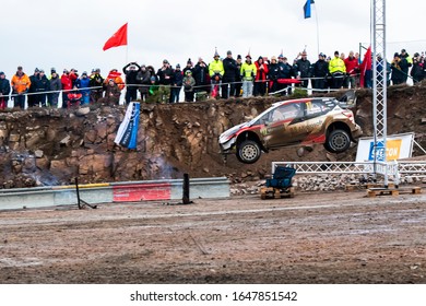 TORSBY, SWEDEN - FEBRUARY 15, 2020: Number 17, Sébastien Ogier And Navigator Julien Ingrassia From France Competing In A Hyundai I20 Coupe WRC In The WRC Rally Sweden 2020.