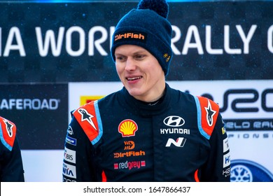 TORSBY, SWEDEN - FEBRUARY 16, 2020: Number 8, Ott Tänak Finishes Second In The WRC Rally Sweden 2020 In His Hyundai Shell Mobis WRT