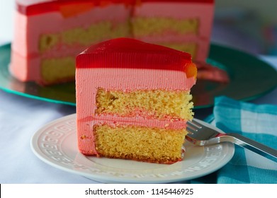 Torta Helada, A Peruvian Jello Cake With Layers Of Strawberry Mousse And Pound Cake.