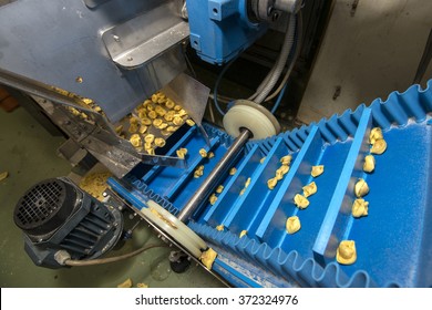 Tortellini Pasta On Conveyor Belt