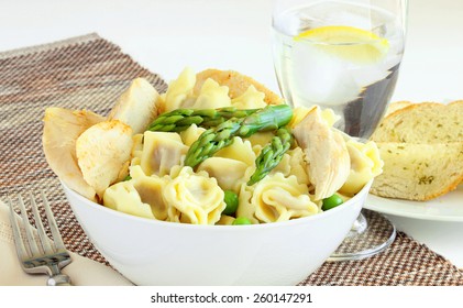 Tortellini With Roast Chicken, Green Peas And Asparagus