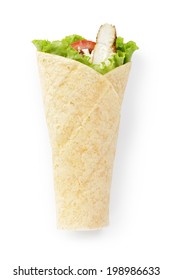 Tortilla Chicken Wrap, Directly Above On White Background