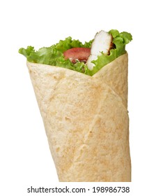 Tortilla Chicken Wrap, Directly Above On White Background