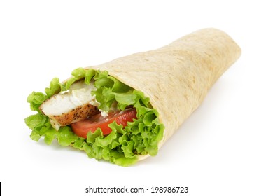 Tortilla Chicken Wrap, Isolated On Wwhite Background