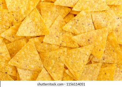 Tortilla Chips, Close-up. Mexican Food. Top View, Flat Lay, Overhead.