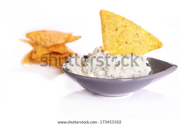 Tortilla Chips Dip Cottage Cheese Stock Photo Edit Now 173455502