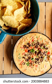 Tortilla Chips With Five Layer Queso Cheese Dip