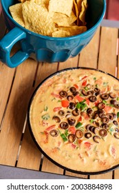 Tortilla Chips With Five Layer Queso Cheese Dip