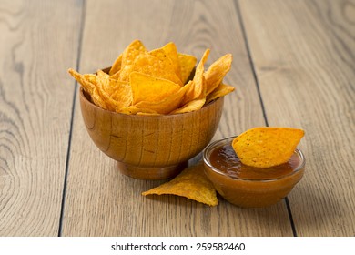 Tortilla Chips And Tomato Dip In A Bowl