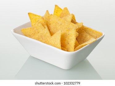 Tortilla Chips In White Bowl