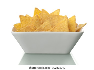 Tortilla Chips In White Bowl