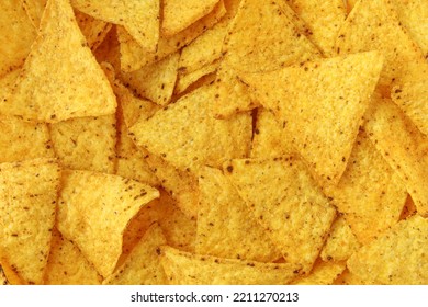 Tortilla Corn Chips Full Background Texture. Mexican Nachos Food