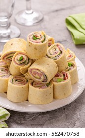 Tortilla Roll Ups With Ham, Cream Cheese And Lettuce