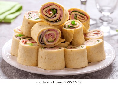 Tortilla Roll Ups With Ham, Cream Cheese And Lettuce