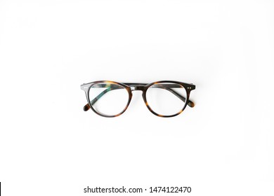 Tortoise Shell Glasses On White Background, Isolated Glasses