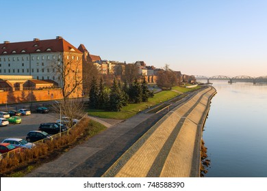 Torun city and river promenade in foggy morning. View from the Pilsudski bridge. - Powered by Shutterstock