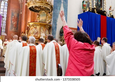 Torun Poland - April 18, 2019: Chrism Mass In The Cathedral Church Of St. John The Baptist And St. John The Evangelist