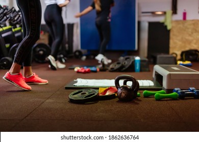 Total Body Workout Group Training. Weights Close Up. 